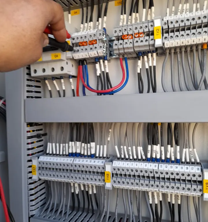 Detalle de borneras y cableado dentro de un tablero